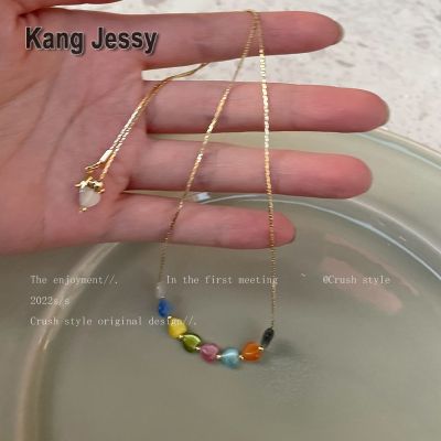 Kang Jessy สร้อยคอจี้หัวใจหลากสีสำหรับผู้หญิงเครื่องประดับแฟชั่นสาวหวานแมทช์ลุคง่าย ins สร้อยกระดูกไหปลาร้าที่นิยมในโลกออนไลน์
