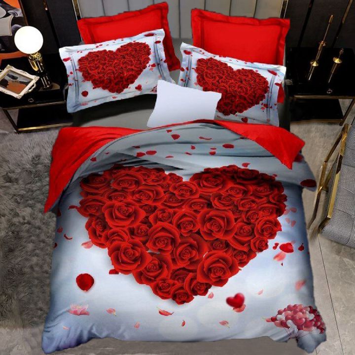 3d-rose-heart-ชุดเครื่องนอน-nordic-ผ้านวม150x200-220x240-king-size-ผ้านวมโมเดิร์น-cat-wolf-พิมพ์ปลอกหมอนไม่มีผ้าปูที่นอน