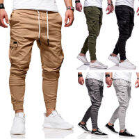 Happybuyner Casual Jogger Sweatpants ผู้ชายสายกระเป๋าสีพื้นกลางเอวกางเกงยืดหยุ่นกระชับวิ่ง Gym กางเกงพร้อมกระเป๋า