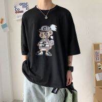 ฮิปฮอป แนวสตรีท เสื้อยืดคอกลมแขนสั้น Oversize ผู้ชาย สไตล์เกาหลี แฟชั่น ลายการ์ตูน Men Short Sleeve T-Shirt(สีขาว สีดำ สีน้ำเงิน) M-2XL  O9PT