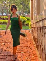 เสื้อผ้าแฟชั่นสำหรับสุภาพสตรี Hepburn wind restoring ancient ways hanging neck backless dress female chun xia senior French royal elder sister collect waist split condole belt skirt