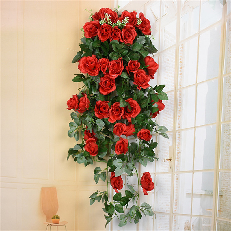 Fesyen Simulasi Dinding Hanging Tumbuhan Rotan Balkoni Rose Bunga Buatan Hiasan Rumah Vine Palsu to Perkahwinn Rumah Decora Borong