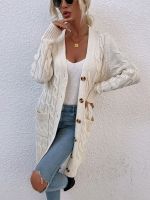 MAYCAUR Womens Cardigan Sweater 2021 Autumn and Winter New Long Coat Twisted Rope Solid Color Knitted Sweaters Women