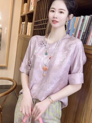 เสื้อคอปกเสื้อจีน2023ใหม่สำหรับผู้หญิงเสื้อลำลองประจำชาติใหม่น่ารัก