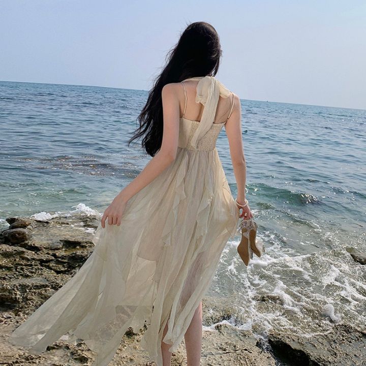 goddess-of-her-tears-hanging-neck-super-fairy-pearl-french-dress-sleeveless-dress-beach-holiday