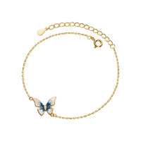 WANTME Real 925 Sterling Silver Romantic Cute Blue Butterfly Cuban Chain Charm Bracelet for Women Party Wedding Jewelry Gift