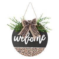 Leopard Door Sign Round Wood Hanging Sign Minimalist Leopard Front Door Hanger Outdoor Welcome Wall Art for Porch Garden Farmhouse Yard Decor workable