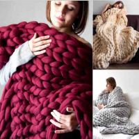 WOSTAR Fashion chunky merino wool blanket thick large yarn roving knitted blanket winter warm throw blankets sofa bed blanket