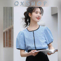 QXshop สินค้าแนะนำ ?? เสื้อผ้าแฟชั่นสไตล์เกาหลีเสื้อคอกลมแขนสั้นสำหรับสุภาพสตรี เสื้อเชิ้ตแฟชั่นสำหรับผู้หญิงทรงหลวมลายสก๊อต สุดน่