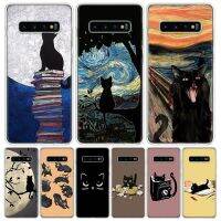 [ขายดี2023] การ์ตูนแมวดำน่ารักสำหรับ Samsung Galaxy S23 S10บวก S20 FE S21 S22 S10E เคสโทรศัพท์เป็นพิเศษ S9 S8 + กรอบหุ้ม S7