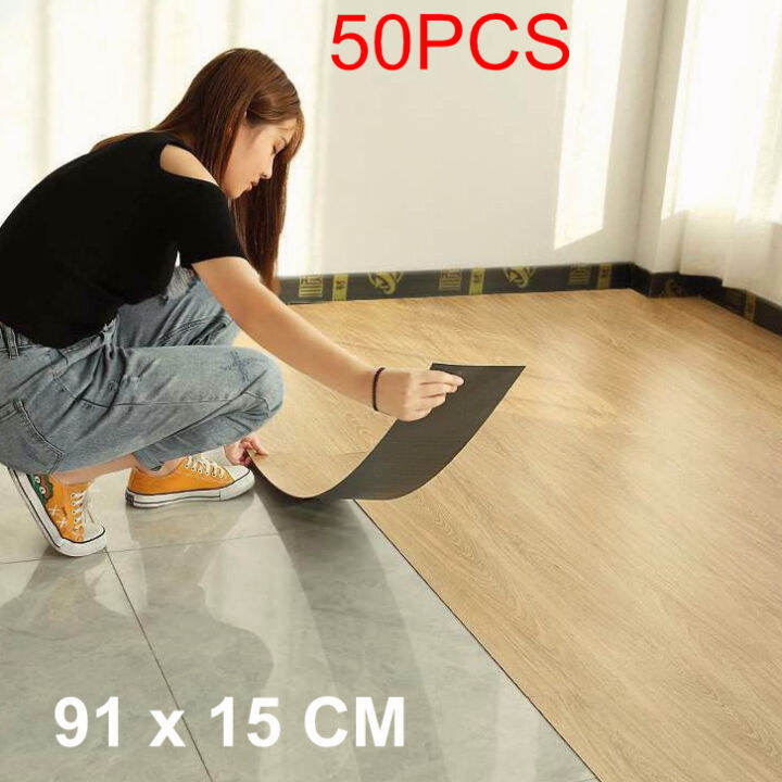 PVC Vinyl Tile Floor Sticker Waterproof Self Adhesive Wood Grain DIY