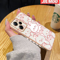 เคส JIUMOO สำหรับ Xiaomi Poco X5 5G Poco X5 Pro 5G Redmi Note 12 5G Note 12 Pro Speed 5G Note 12G Note 12 Pro Plus เคสลายการ์ตูนกระต่ายมีความสุขใหม่กรอบสี่เหลี่ยมพื้นผิวชุบซิลิกานุ่มเจลกันกระแทกเคสมือถือฝาครอบป้องกันเลนส์กล้องถ่ายรูปแบบรวมทุกอย่าง