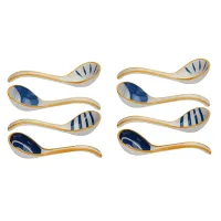 2X Ceramics Soup Spoons Set of Japanese Soup Spoon Long Handle Soup Spoons for Pho Ramen Noodles Wonton Dumpling Rice