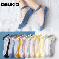 1 Pair Women Socks Daisy Embroidery Candy Lace Color Socks Transparent