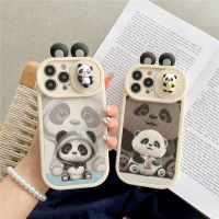 นิ่มสำหรับเลนส์แบบกดหูสำหรับ IPhone 11 12 13 14 Pro Max เคสชานมลายการ์ตูนน่ารักเคสโทรศัพท์กันกระแทกสำหรับเคสโทรศัพท์ซิลิโคนแพนด้า