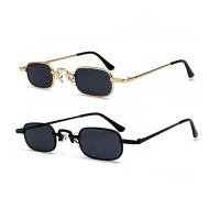 ▧►▫ 2 Pcs Retro Punk Glasses Clear Square Sunglasses Female Retro Sunglasses Men Metal Frame - Gold Black