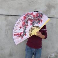 50Cm Length Chinese Style Large Folding Fan Silk Fabric Bamboo Fan Home Living Room Wall Hanging Decor Festival Party Prop