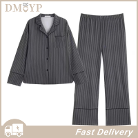 DMYP ชุด Piyama Motif Garis กางเกงแขนยาวผู้หญิง,ชุดลำลองชุดนอนนุ่มใส่อยู่บ้าน