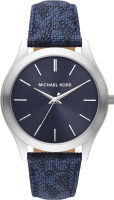 Michael Kors Mens Slim Runway Stainless Steel Quartz Watch Blue Logo Strap