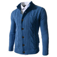 Plus Size M-4XL Solid Color Cardigan Sweater Men Autumn Winter Knitted Jackets Coat Stand Collar Warm Thick pull homme