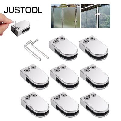 JUSTOOL 8Pcs 304 Stainless Steel Glass Clip Clamp Bracket Flat Back Polished Glass Clamp S / M / L 6-12mm for Handrail Staircase Clamps
