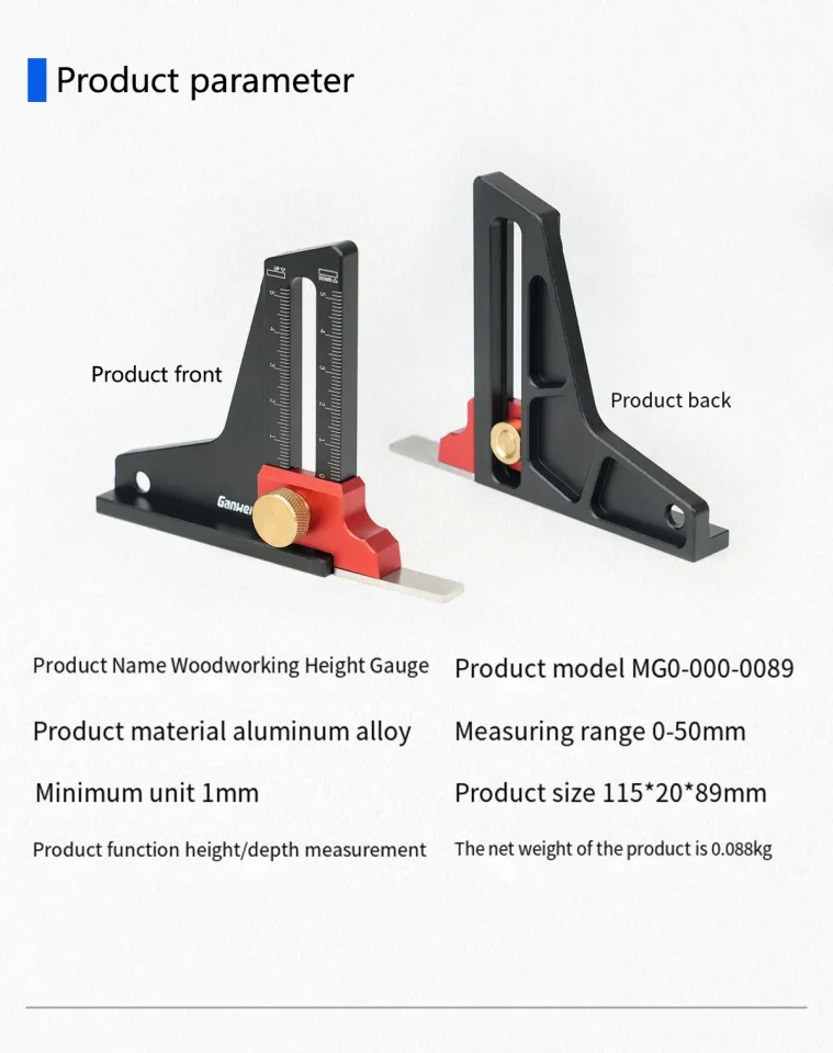 Depth Gauge, Dual Scales Aluminum Alloy Height Gauge, Measure