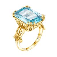 【CW】 Szjinao Trendy Luxury 13x18mm Rectangular Blue Aquamarine Ring Women  39;s Solid 925 Sterling Silver With Large Stone Jewelry Female