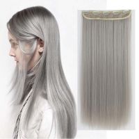 Clip Piece Synthetic Hair Extension Straight Gray Color Hairpieces