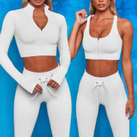 Women Seamless Yoga Set Fitness Sports Suits Gym Clothing Long Sleeve Crop Top Shirts High Waist Running Leggings Workout Pants