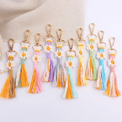 Bag Accessories Colorful Bag Keychain INS Cotton Rope Keychain Flower Woven Keychain Keychain Pendant Pure Hand Woven Keychain