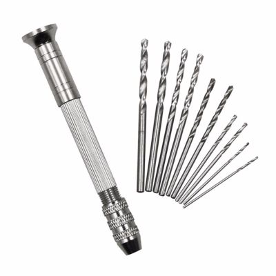 HH-DDPJHigh Quality Mini Micro Aluminum Hand Drill With Keyless Chuck 10pcs Twist Drill Bit Woodworking Drilling Rotary Tools