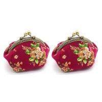 2X Wallet,Lady Vintage Flower Mini Coin Purse Wallet Clutch Bag (Rose Red)