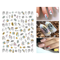 10PCS non-mainstream cartoon character nail stickers blooming abstract green plants flowers gradient color nail decals