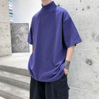 Privathinker 2022 Streetwear Turtleneck Men Tshirt Solid Color Hip Hop Male Oversized T shirts Man Casual Short Sleeve Top Tees