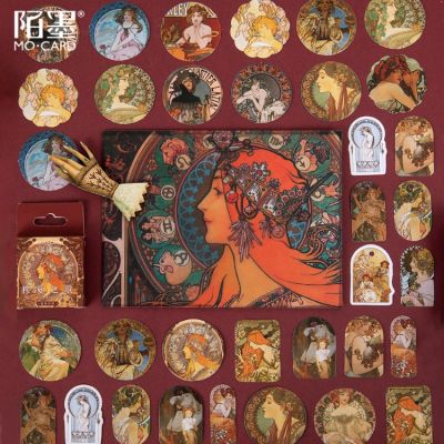 hot！【DT】♈✎ↂ  46pcs/pack Mucha Painting Paper Sticker Decoration Stickers Diy Ablum Diary Scrapbooking Label