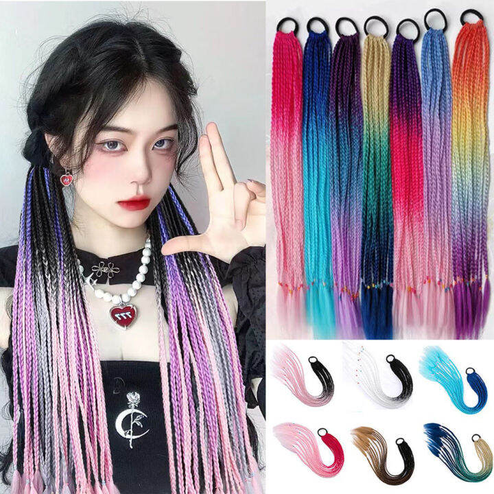 Tooyoo Hip-hop Style Dirty Wig Women Braided Ponytail Gradient Colored ...