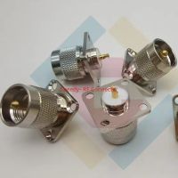 1PCS UHF PL259 PL-259 Male 4hole Flange Socket Mount Solder Panel Bulkhead Connector UHF Male Adapter Coaxial RF Copper Brass