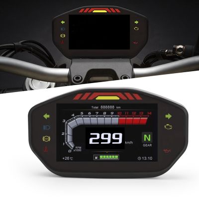 THLT4A Universal Motorcycle LCD TFT Digital Speedometer Motorcycle Digital Speedometer 14000RPM 6 Gear Backlit Motorcycle Odometer for 1 2 4 Cylinder