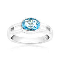 CHRISHA_แหวนเงินแท้ 925 ประดับพลอยบลูโทแพซ (Blue Topaz) และเคลือบด้วยทองคำขาว ขนาด 7 *บริการปรับขนาดแหวนฟรี แชทกับร้านก่อนสั่งซื้อ*