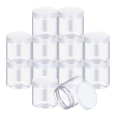 Empty 12-Pack Transparent Plastic Storage Spice Jar Wide Mouth Plastic Container with Lid for Beauty Products, DIY Mucus Manufacturing or Other Uses