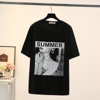 【มีไซส์ใหญ่】Plus Size Womens Short Sleeve Cute Printed Summer T-shirts Oversized A-line White Black Female Tops Casual Fashion Top