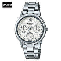 Velashop นาฬิกาข้อมือผู้หญิงคาสิโอ Casio Standard สายสแตนเลส หน้าปัดขาว รุ่น LTP-E306D-7AVDF, LTP-E306D-7A, LTP-E306D