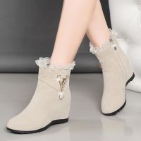 COD dsdgfhgfsdsss Kasut raya perempuan 2021Autumn and Winter Korean Style New Womens Shoes Frosted Fleece-Lined with Hidden Heels Female Boots All-Match Middle Heel Rhinestone Short Tube Dr. Martens Boots