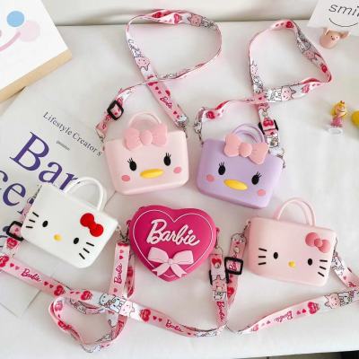 Kawaii Barbie Hellokitty Wallet Bags Coin Purse Pink Heart Shape Silicone Accessories Shoulder Strap Kids Girls Toys
