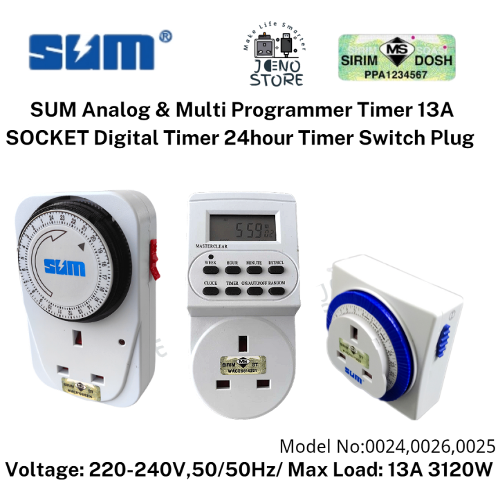 SUM Analog & Multi Programmer Timer 13A SOCKET Digital Timer 24hour