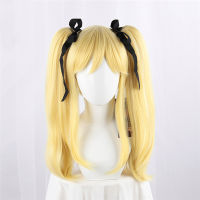 High Quality Anime Kakegurui Mary Saotome Meari Blonde Ponytail Hair Heat Resistant Cosplay Wig + Silk Black Ribbon + Wig Cap