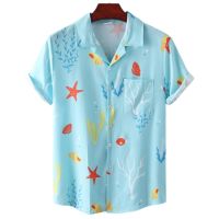 Holiday Discounts 2023 Mens Summer Ocean The Underwater World Hawaiian Oversized Shirts Designer Beach Vacation Original Floral Casual Social Clo