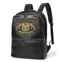 [COD] design Guochao embroidery backpack personality rivets mens college student schoolbag computer bag