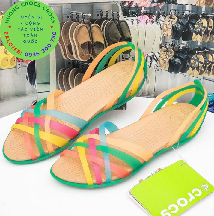 SANDAL NHỰA ĐI MƯA CROCS HUARACHE FLAT MÀU XANH BẠC HÀ 