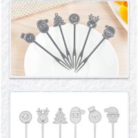 6pcs Christmas Fruit Forks Stainless Steel Dessert Cake Salad Toothpick Kitchen Tableware Reusable Kids Lunch Wholesale